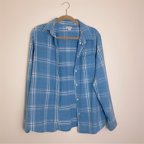 Unisex 100% Cotton Blue L.L. Bean Plaid Flannel with Button Collar - Picture 1 of 8